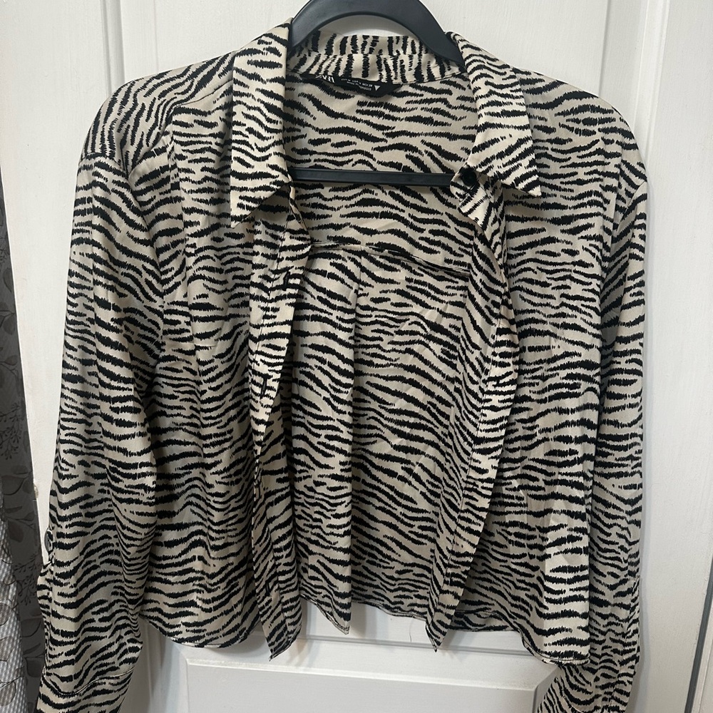 Zara Black and Cream Animal Print Shirt